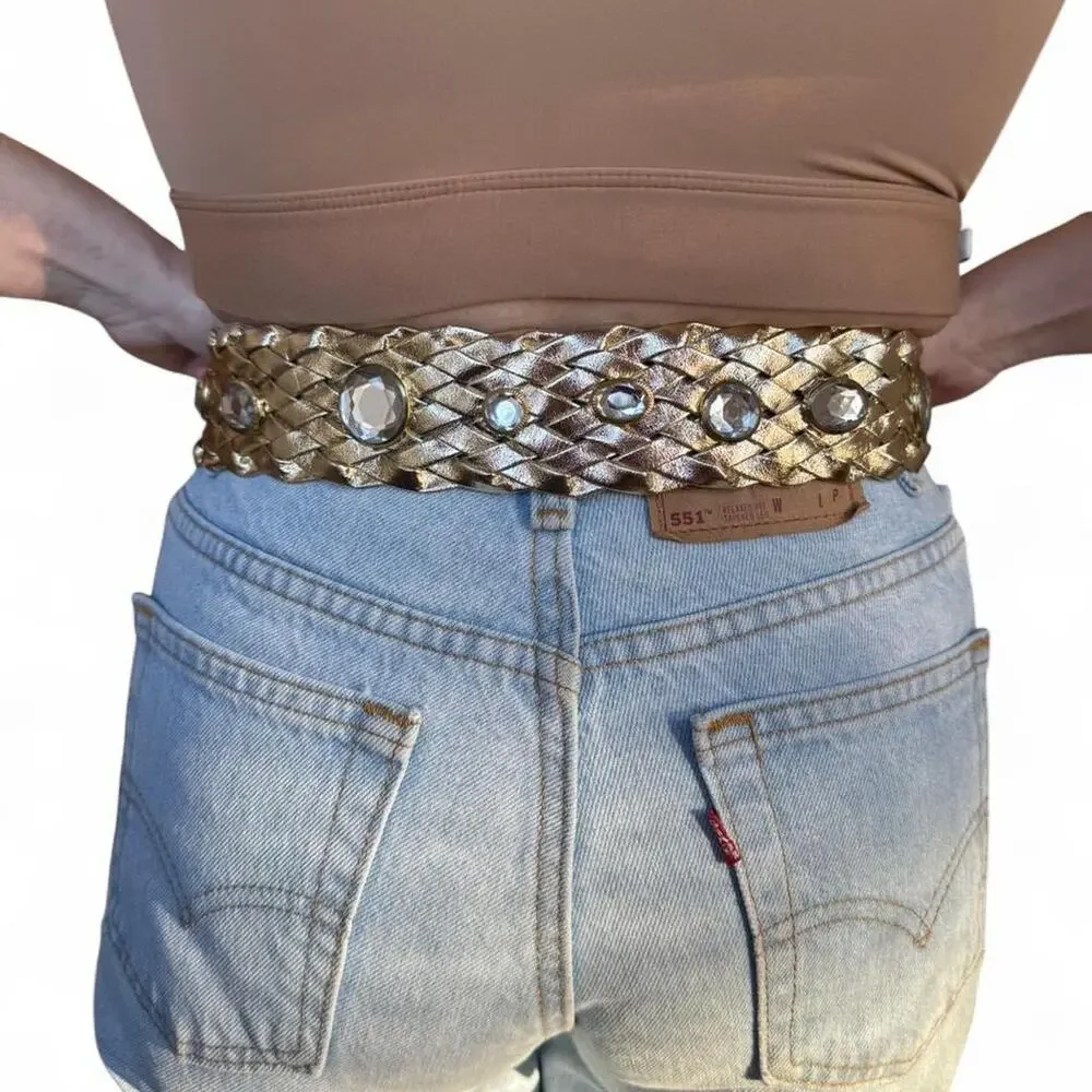 Gold braided belt with rhinestones